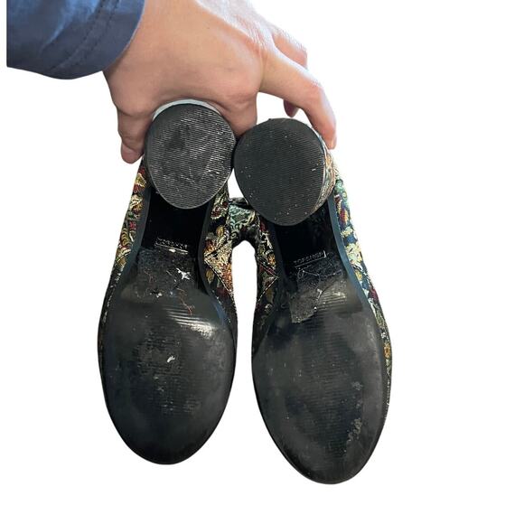 Topshop 7.5 Harry Jacquard Ankle Boots Embroidered Brocade Stack Heel Round Toe - Picture 9 of 9